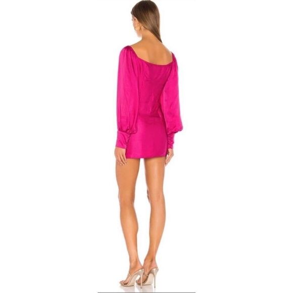NWT Rococo Sand Hot Pink Barbiecore Satin Ruched Poppy Mini Dress Large - Picture 5 of 16